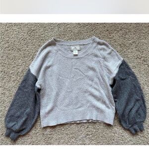 Gray and Dark Gray Sweater with Balloon Sleeves